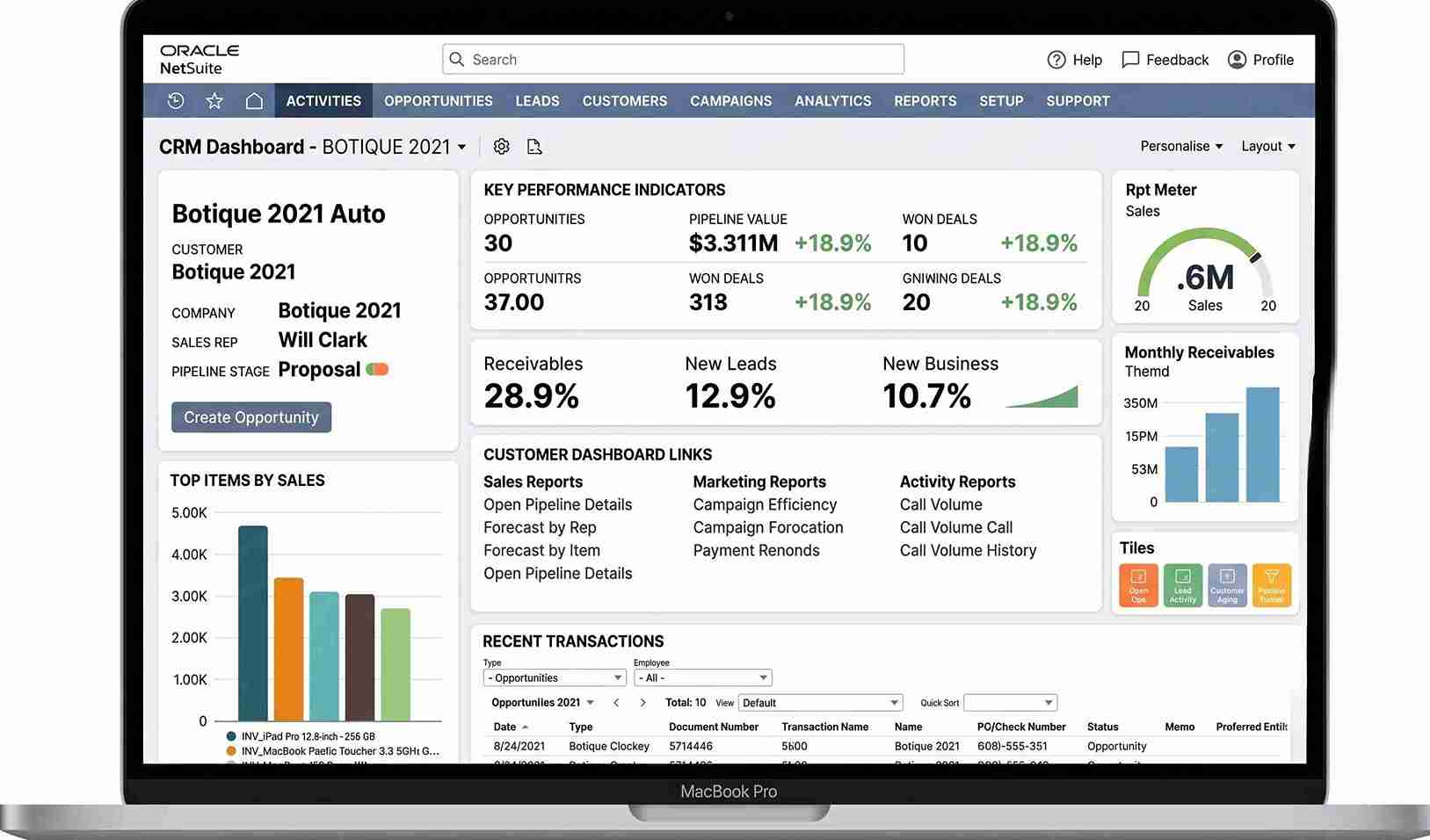 NetSuite CRM Solution Dashboard